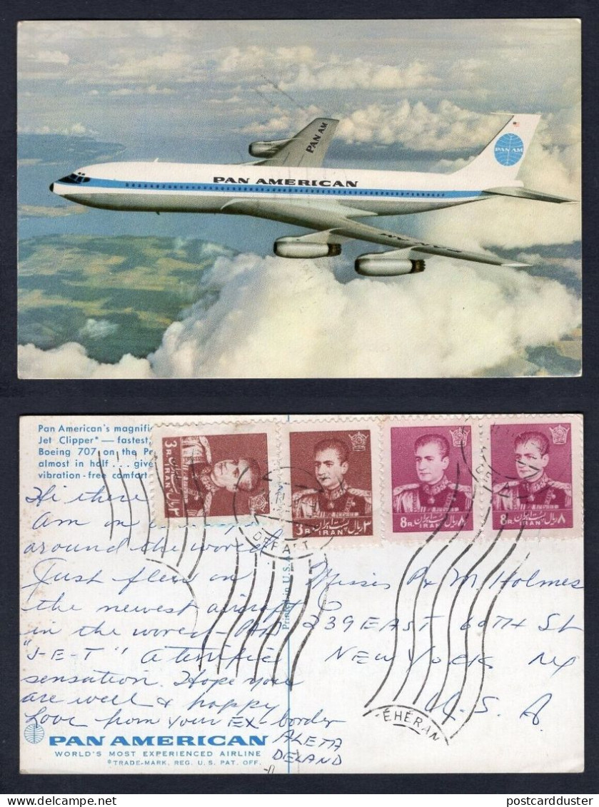 IRAN 1959 Boeing 707 Jet Clipper PAN AMERICAN Airlines Postcard To USA (p3083) - Iran
