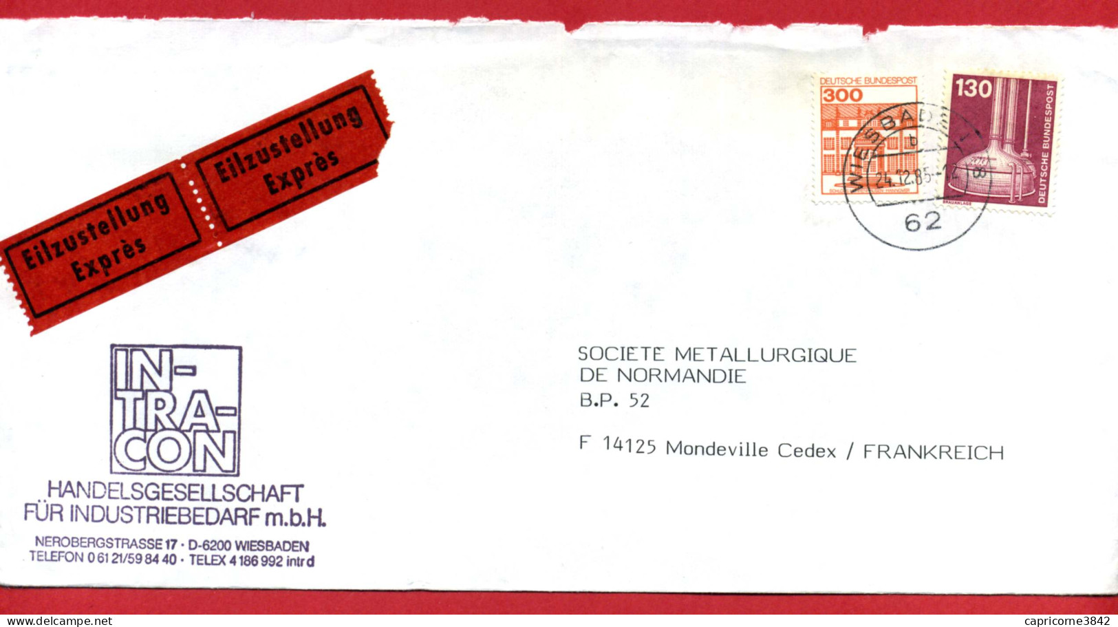 1985 - Allemagne Fédérale - Lettre De Wiesbaden Pour La France - Envoi EXPRES - Tp N° 967 - 971 - Maschinenstempel (EMA)