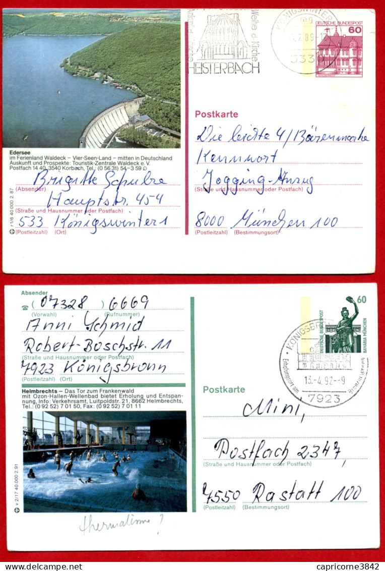 1989/92 - Allemagne Fédérale - 2 Cartes Entier Postal De EDERSEE Et HELMBRECHTS - Geïllustreerde Postkaarten - Gebruikt