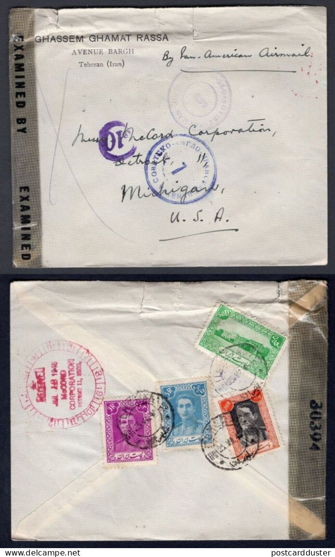 IRAN 1945 Censored Cover To USA. Anglo-Soviet Censorship Mark (p501) - Iran