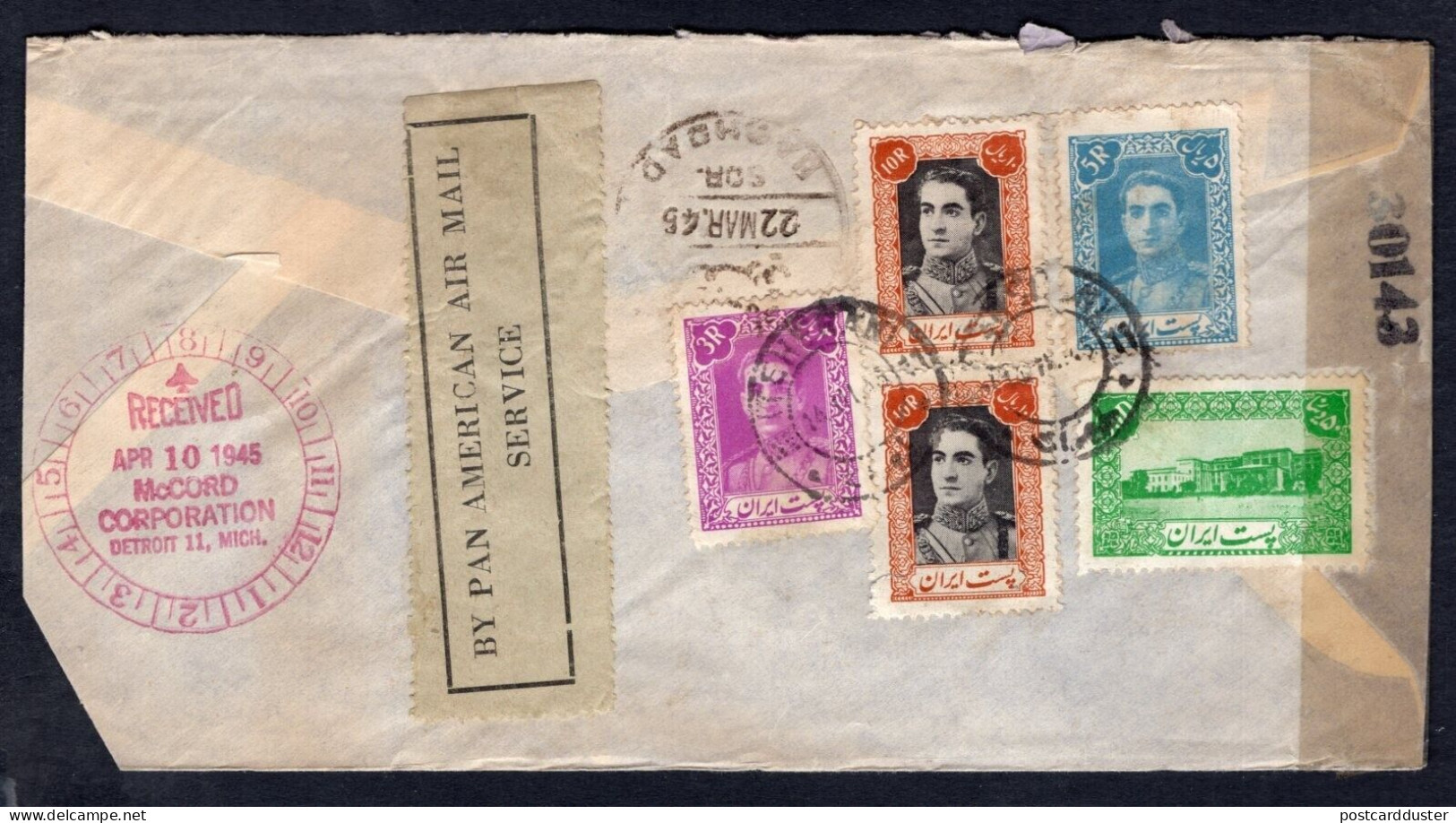 IRAN 1945 Anglo Soviet Censored Cover To USA. Pan-Am Clipper Airmail Label (p314) - Irán