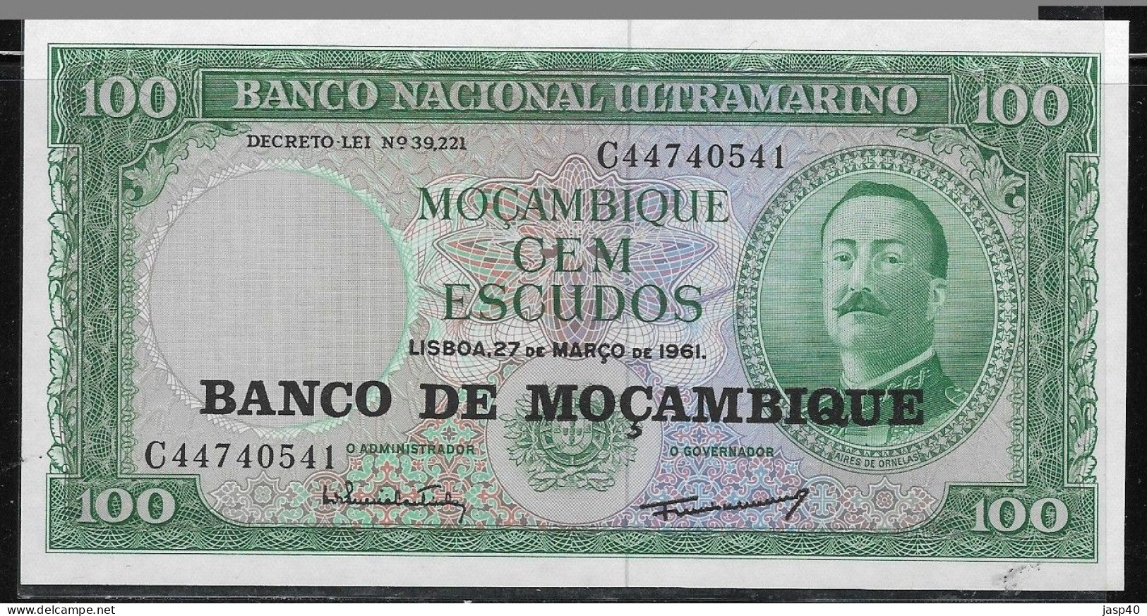 MOÇAMBIQUE - 100 ESCUDOS DE 1961 - COM ARMAS NA MARCA DE ÁGUA - Moçambique