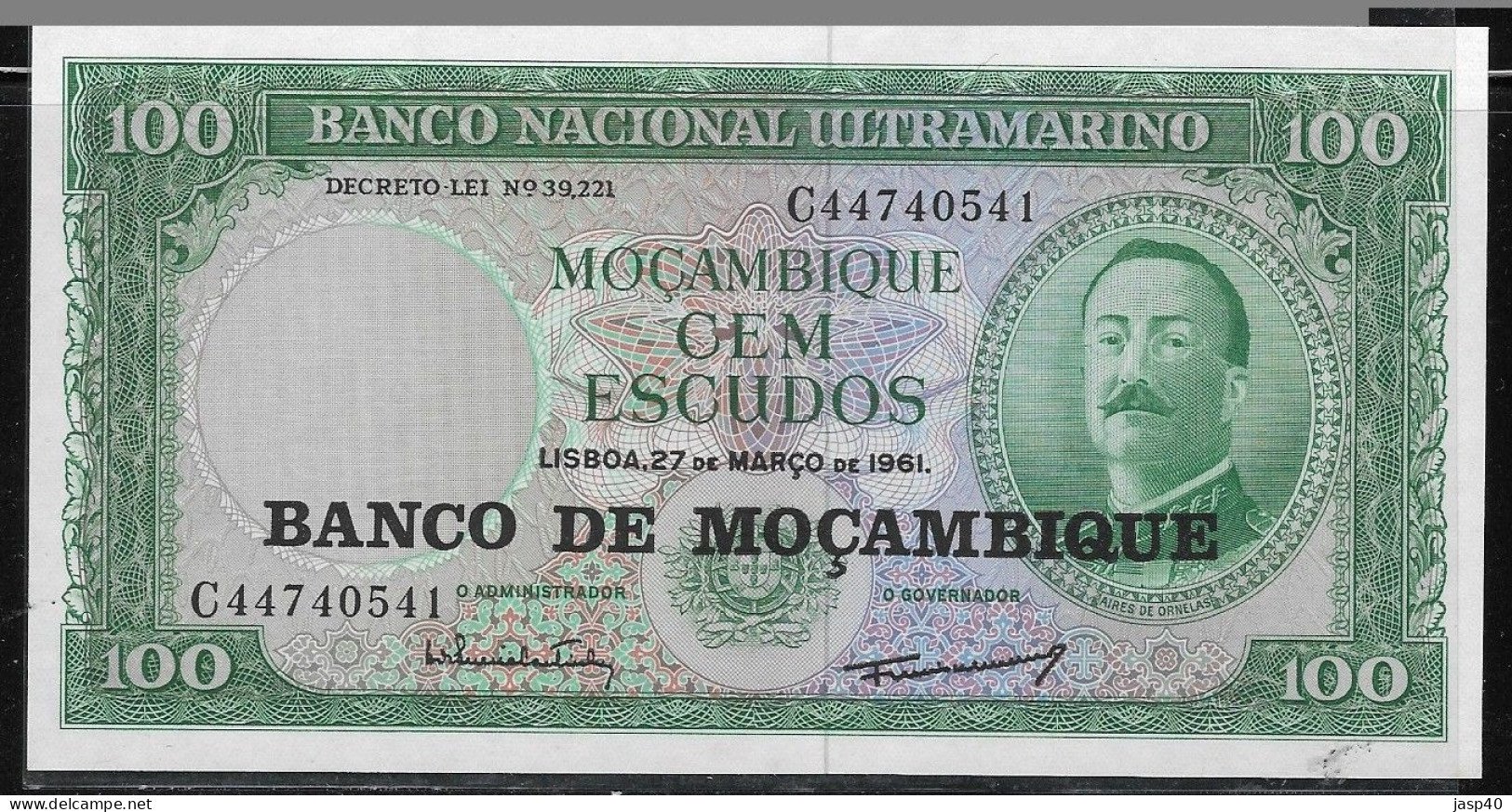 MOÇAMBIQUE - 100 ESCUDOS DE 1961 - COM ARMAS NA MARCA DE ÁGUA - Mozambique