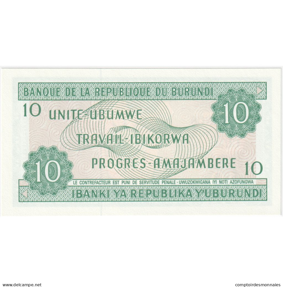 Billet, Burundi, 10 Francs, 1989, 1989-10-01, KM:33b, NEUF - Burundi