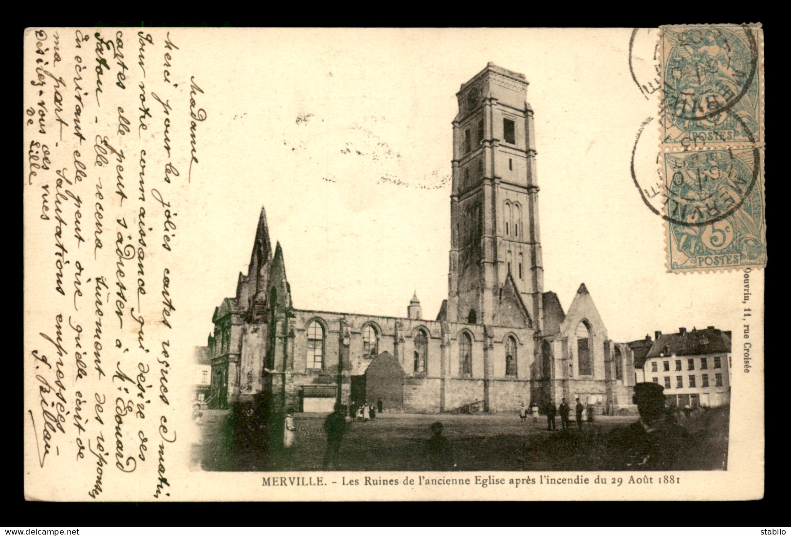 59 - MERVILLE - LES RUINES DE L'EGLISE APRES L'INCENDIE DU 29 AOUT 1881 - Merville