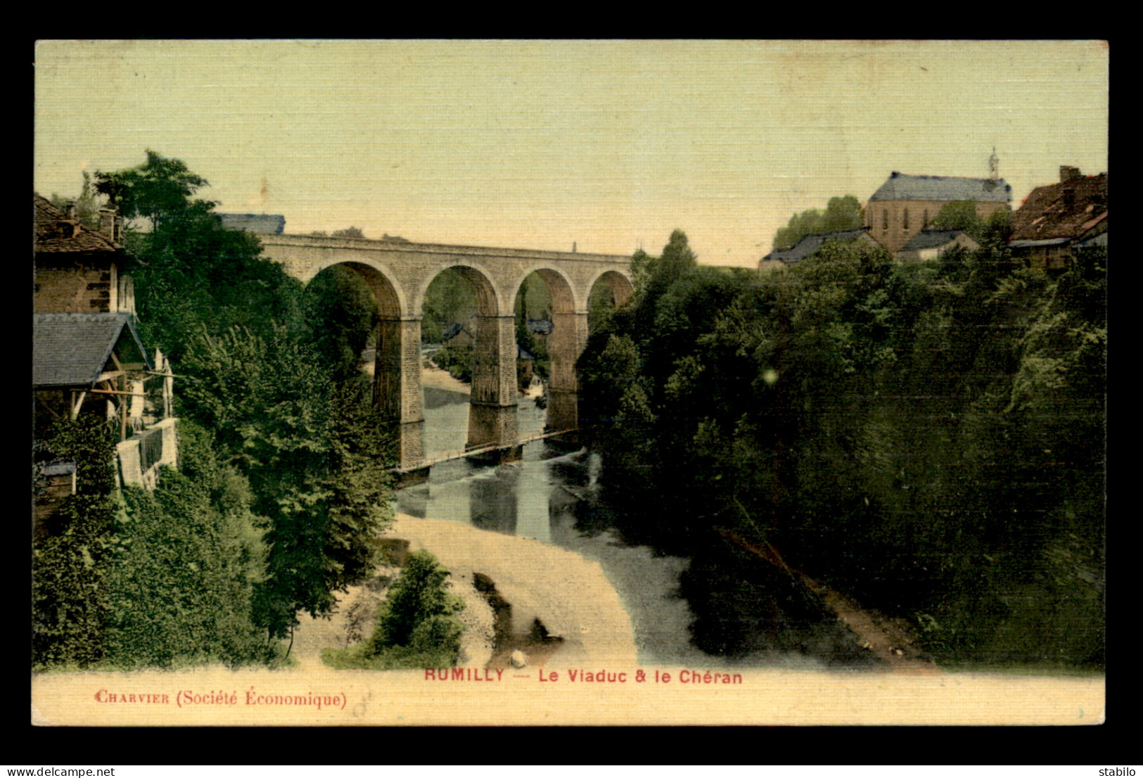 74 - RUMILLY - LE VIADUC ET LE CHERAN - CARTE TOILEE ET COLORISEE - Rumilly