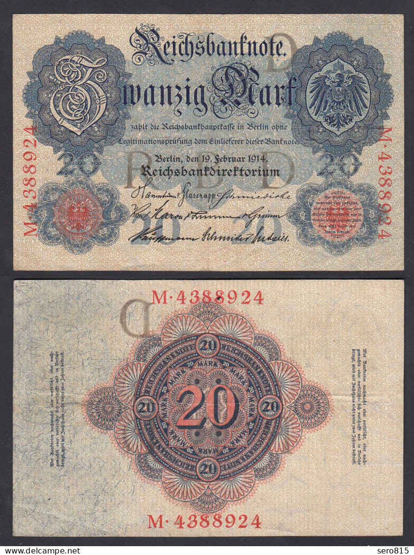 Ro.47b 20 Mark 1914 Pick 46b VF (3) Serie M UDR D 7-stellig      (28184 - Sonstige & Ohne Zuordnung