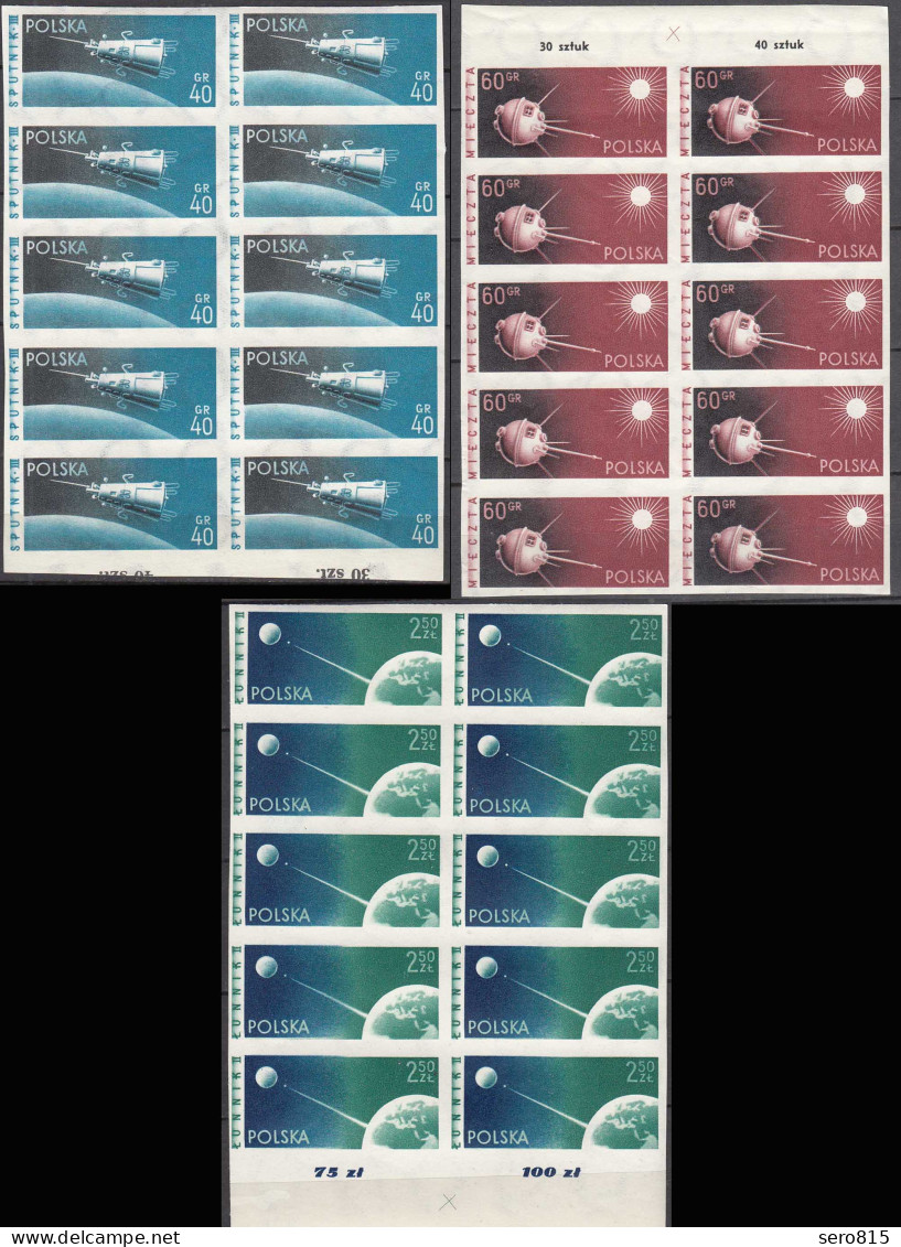 Polen - Poland 10  Sätze 1959 Satellites Sputnik Lunik 1 + 2 ** MNH Ungezähnt - Other & Unclassified