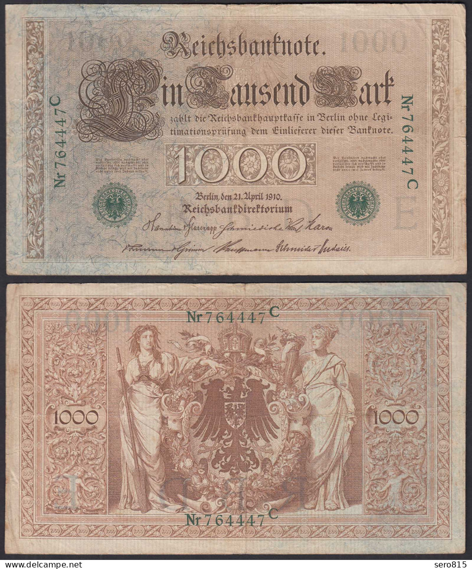 Ro 46a 1000 Mark 21.4.1910 Serie C Udr E VF- (3-) Pick 45a  (30935 - Andere & Zonder Classificatie