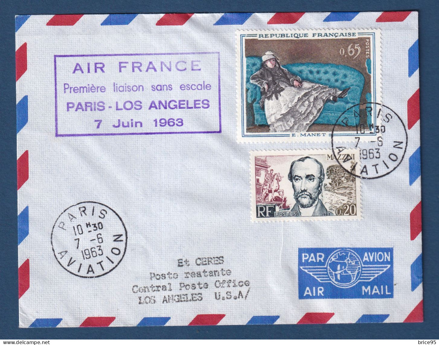 France - Première Liaison Sans Escale - Paris - Los Angeles - Air France - 1963 - Airplanes