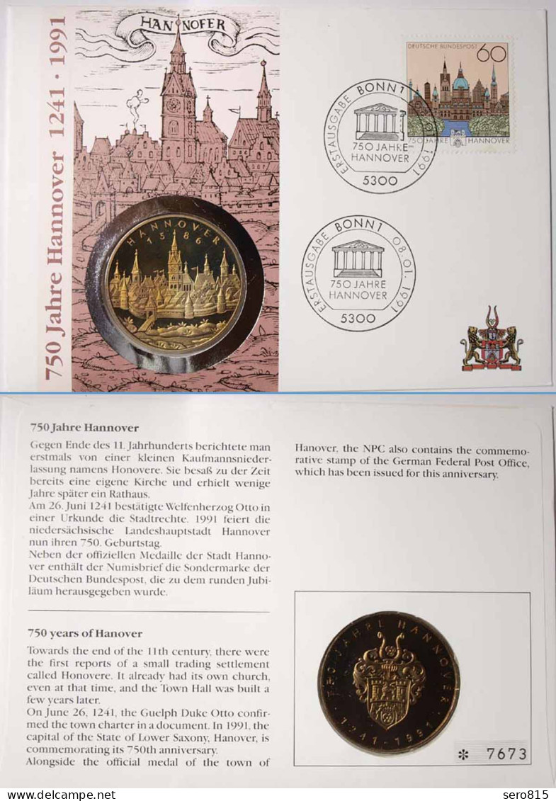 750 Jahre Hannover Numisbrief Vom 08.01.1991 Mit Medaille   (d565 - Non Classés