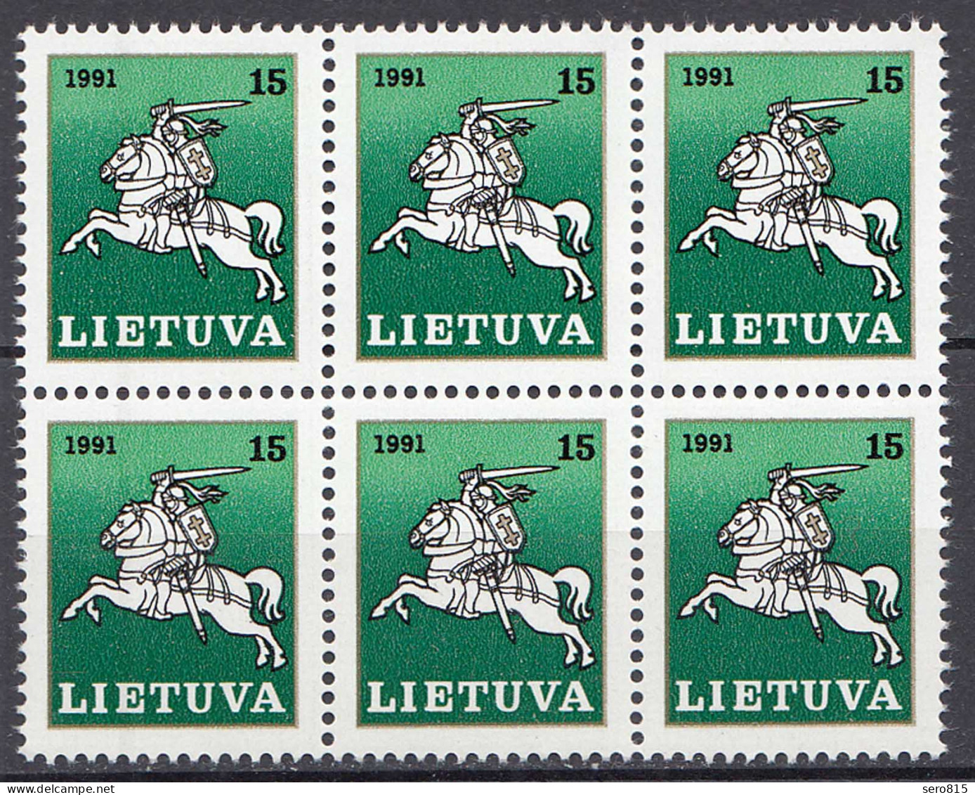 Litauen - Lithuania Mi 473 ** MNH 1991 Block Of 6 - Litauischer Reiter   (65517 - Litauen