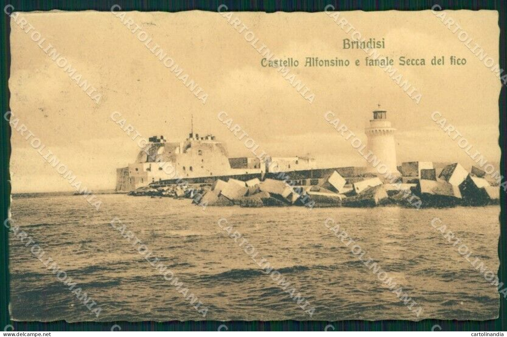 Brindisi Città Castello Alfonsino Faro Secca Del Fico Postcard Cartolina KF3389 - Brindisi