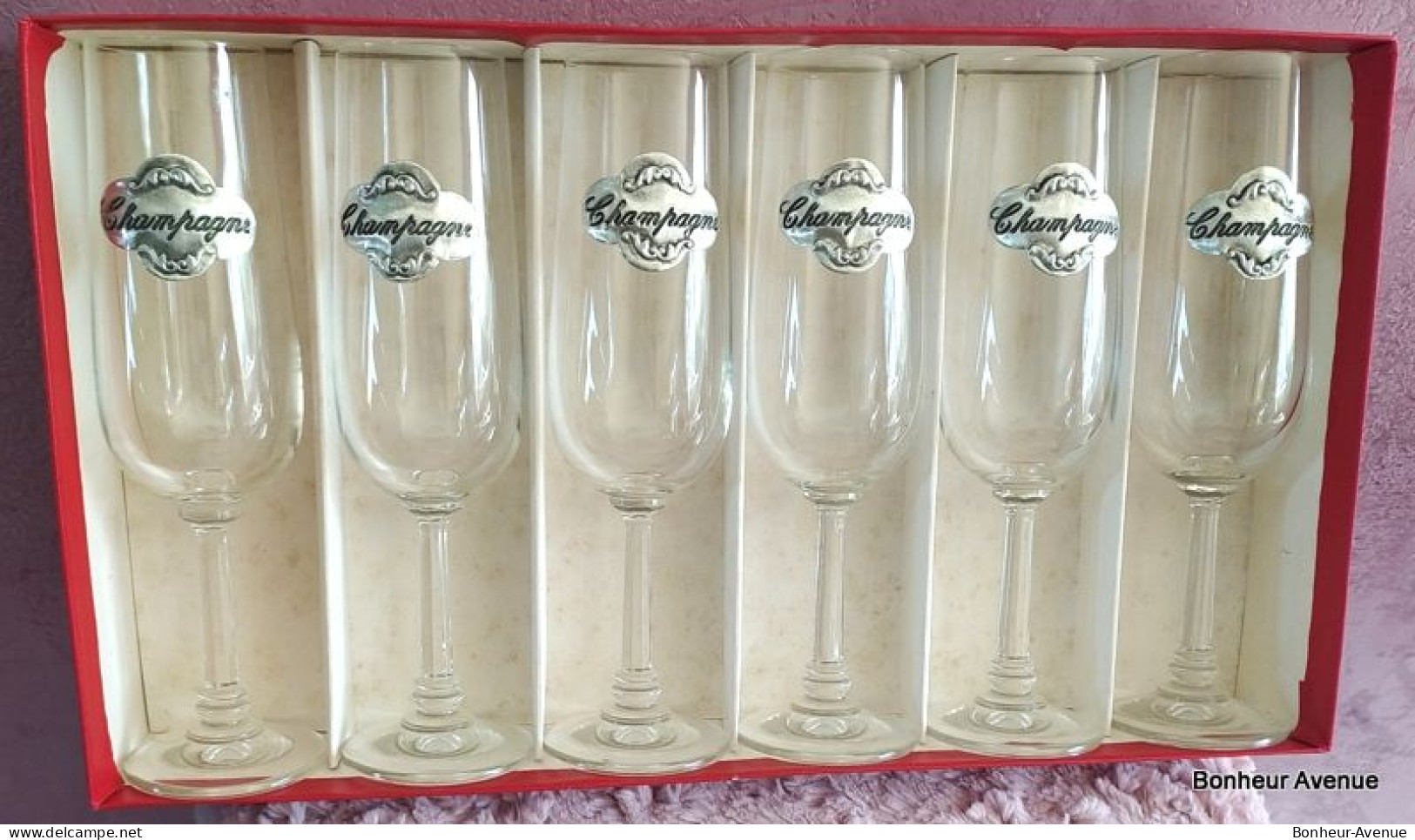 Set De 6 Coupes à Champagne Vintage Inscription En étain Dans Son Coffret D'origine - Vasos