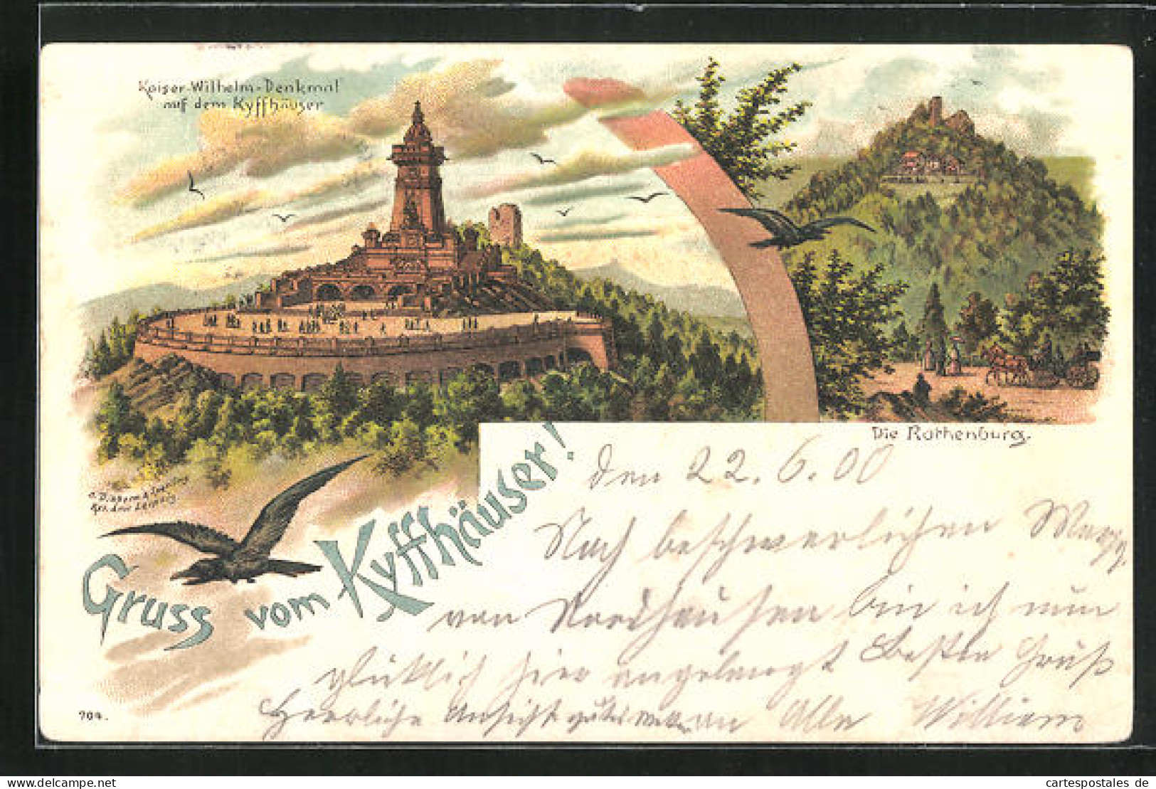 Lithographie Kyffhäuser, Kaiser Wilhelm-Denkmal Und Rothenburg  - Kyffhäuser