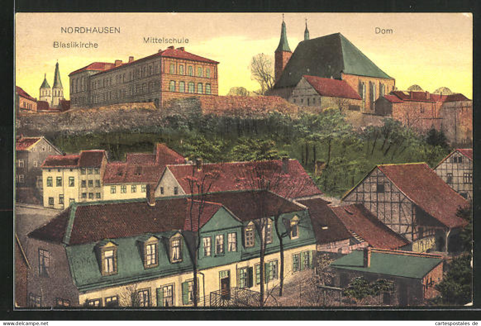 AK Nordhausen, Panorama Mit Mittelschule Und Dom  - Nordhausen