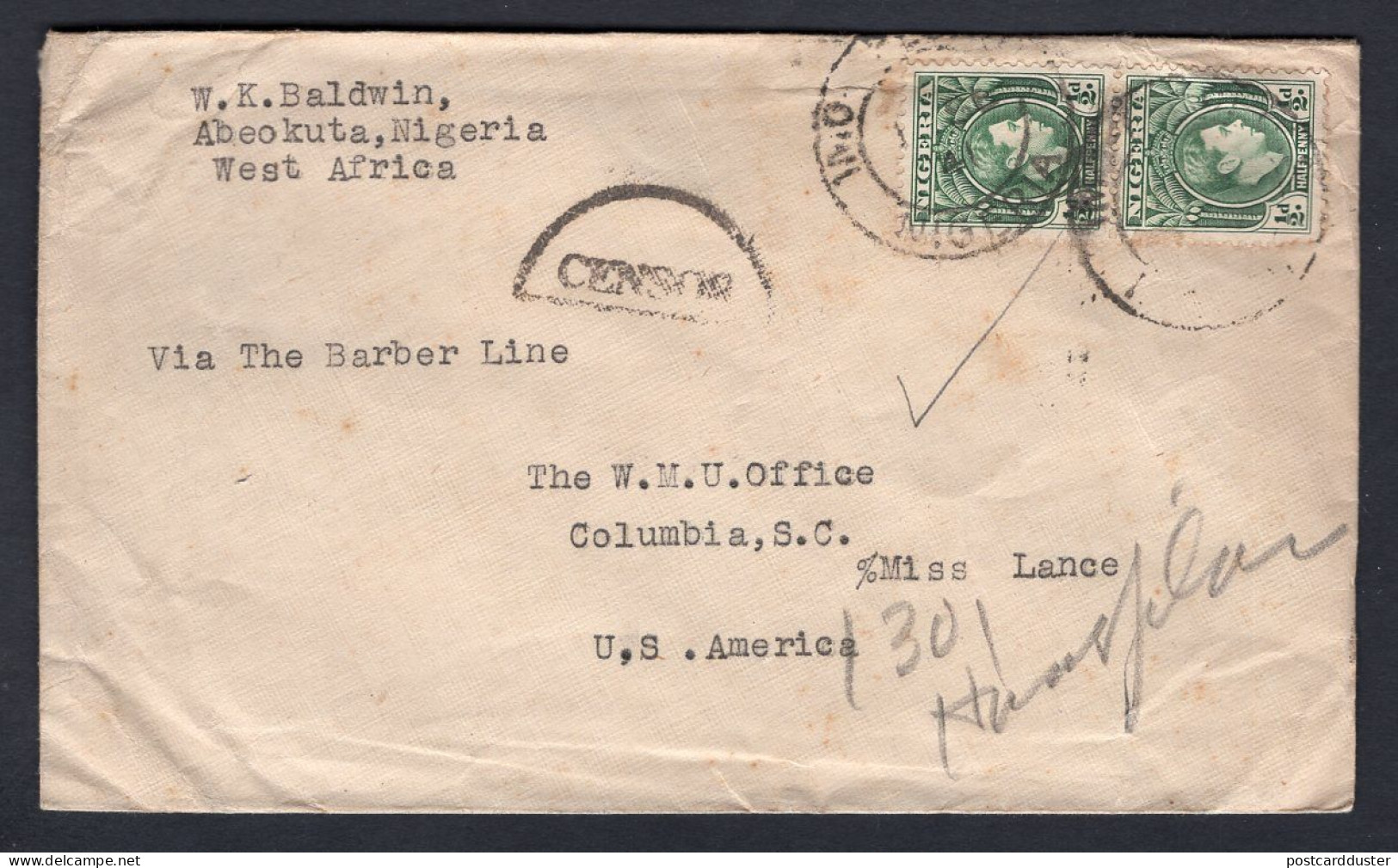 NIGERIA 1941 Censored Cover To USA (p4022) - Nigeria (...-1960)