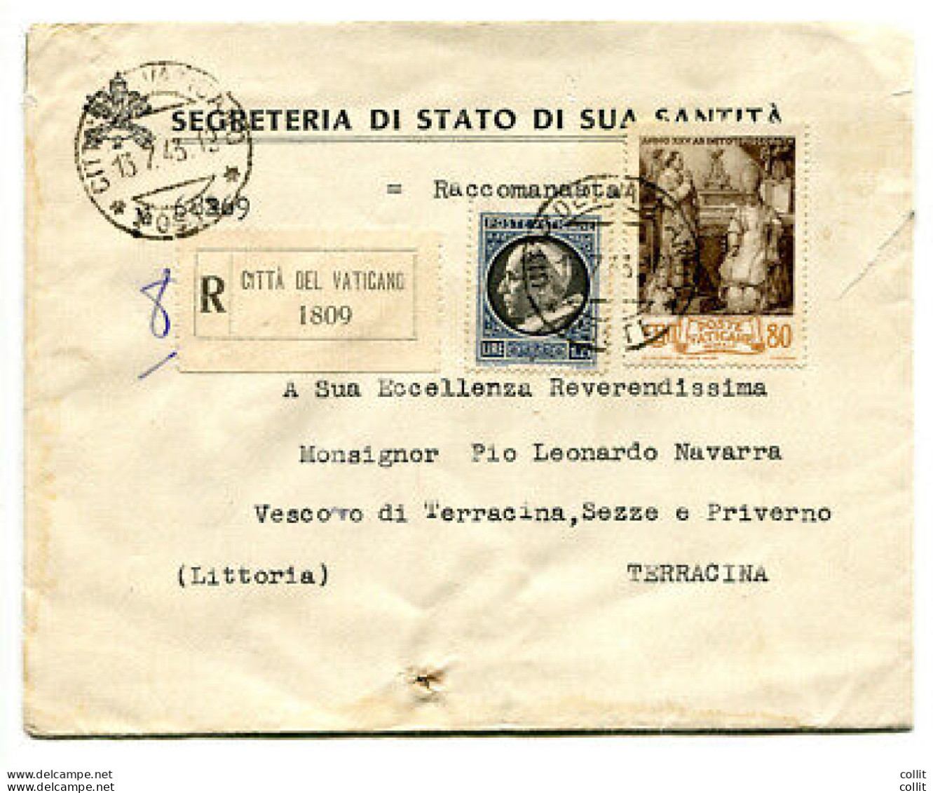 Busta Racc. Dalla Segreteria Di Stato Di SS. Pio XII Al Vescovo - Unused Stamps