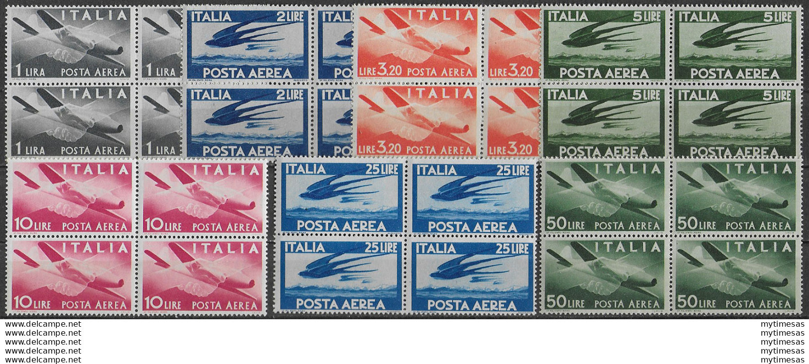 1945-46 Italia Democratica 7v. Bl4 MNH Sass. A N. 126/32 - Other & Unclassified