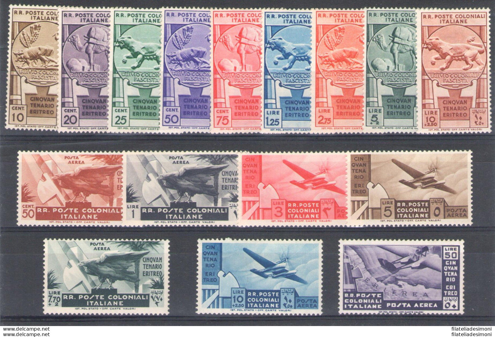 1933 COLONIE ITALIANE Cinquantenario Eritreo N. 23/31 + PA 15/21 MNH/** - Algemene Uitgaven