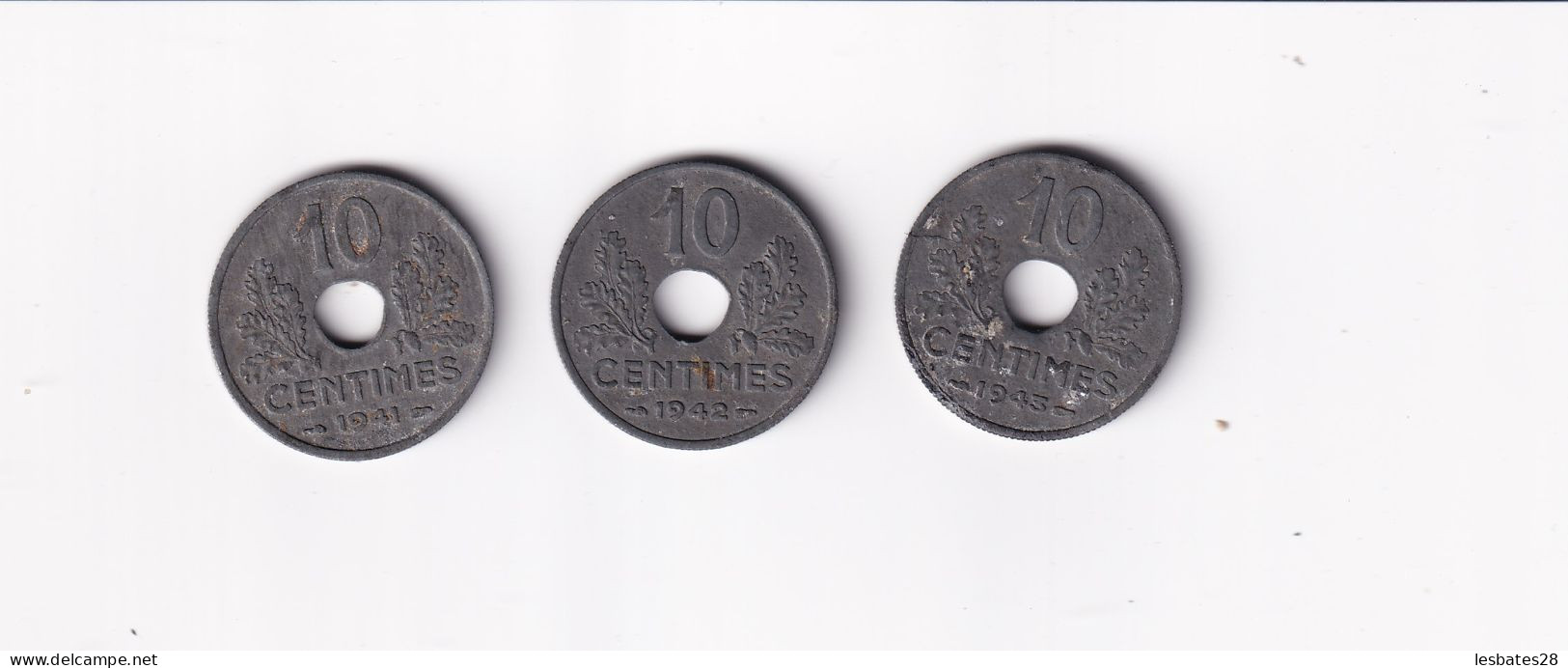 France 10 Centimes 1941 1942 1943  Etat Francais  -  (Avril 2024-classeur) - Otros & Sin Clasificación