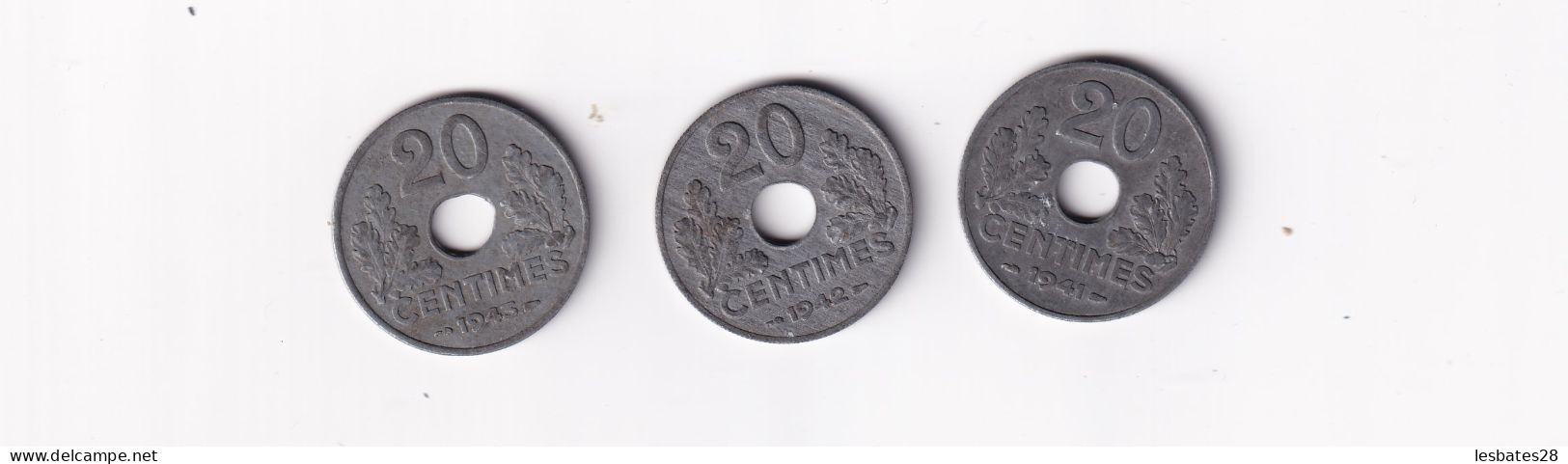 France 20 Centimes 1941 1942 1943  Etat Francais  -  (Avril 2024-classeur) - 20 Centimes