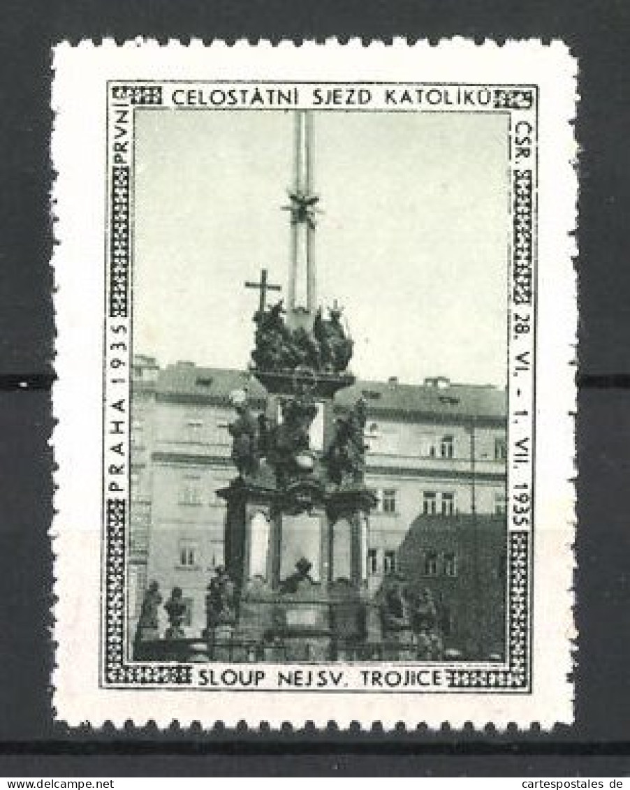 Reklamemarke Prag, Celostatni Sjezd Katoliku 1935, Sloup Nejsv. Trojice  - Erinnofilie