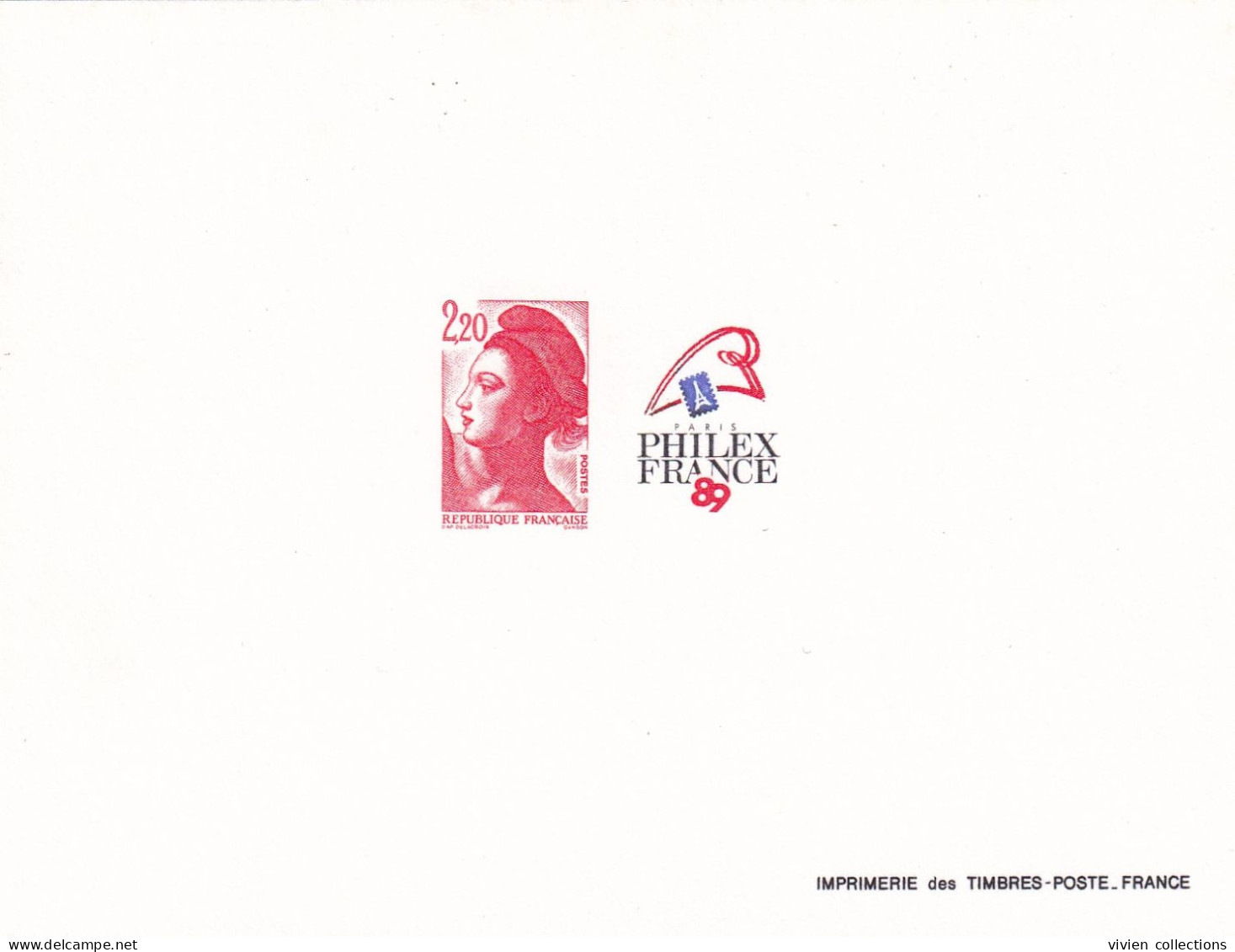 France épreuve De Luxe 1987 Philexfrance 89 Timbre Timbre Au Type Liberté Avec Vignette N° 2461 - Luxury Proofs