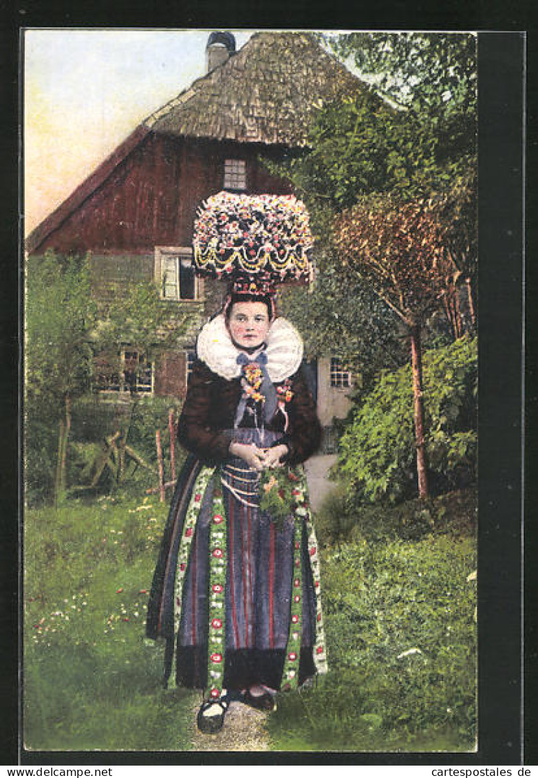 AK St. Georgen, Schäppelmädchen, Schwarzwälder Tracht  - Costumi