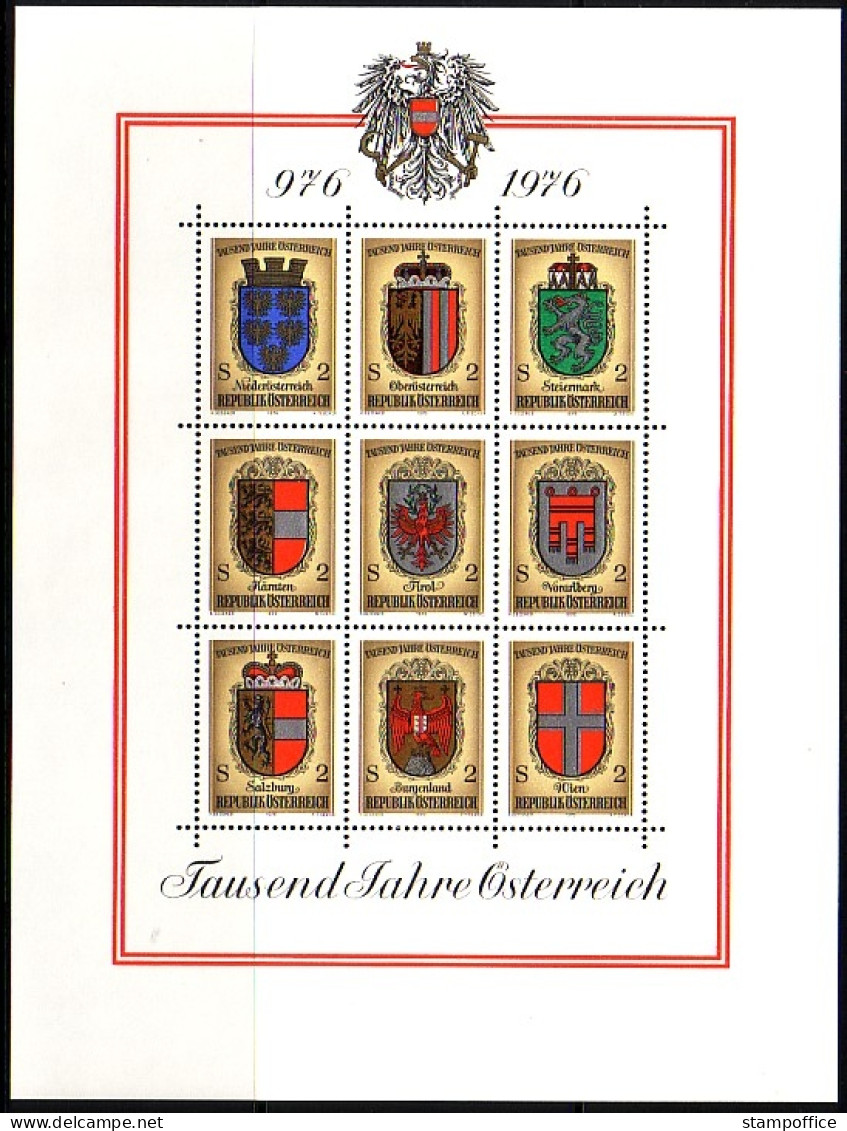 ÖSTERREICH BLOCK 4 POSTFRISCH(MINT) 1000 JAHRE ÖSTERREICH 1976 WAPPEN DER BUNDESLÄNDER - Blocks & Sheetlets & Panes