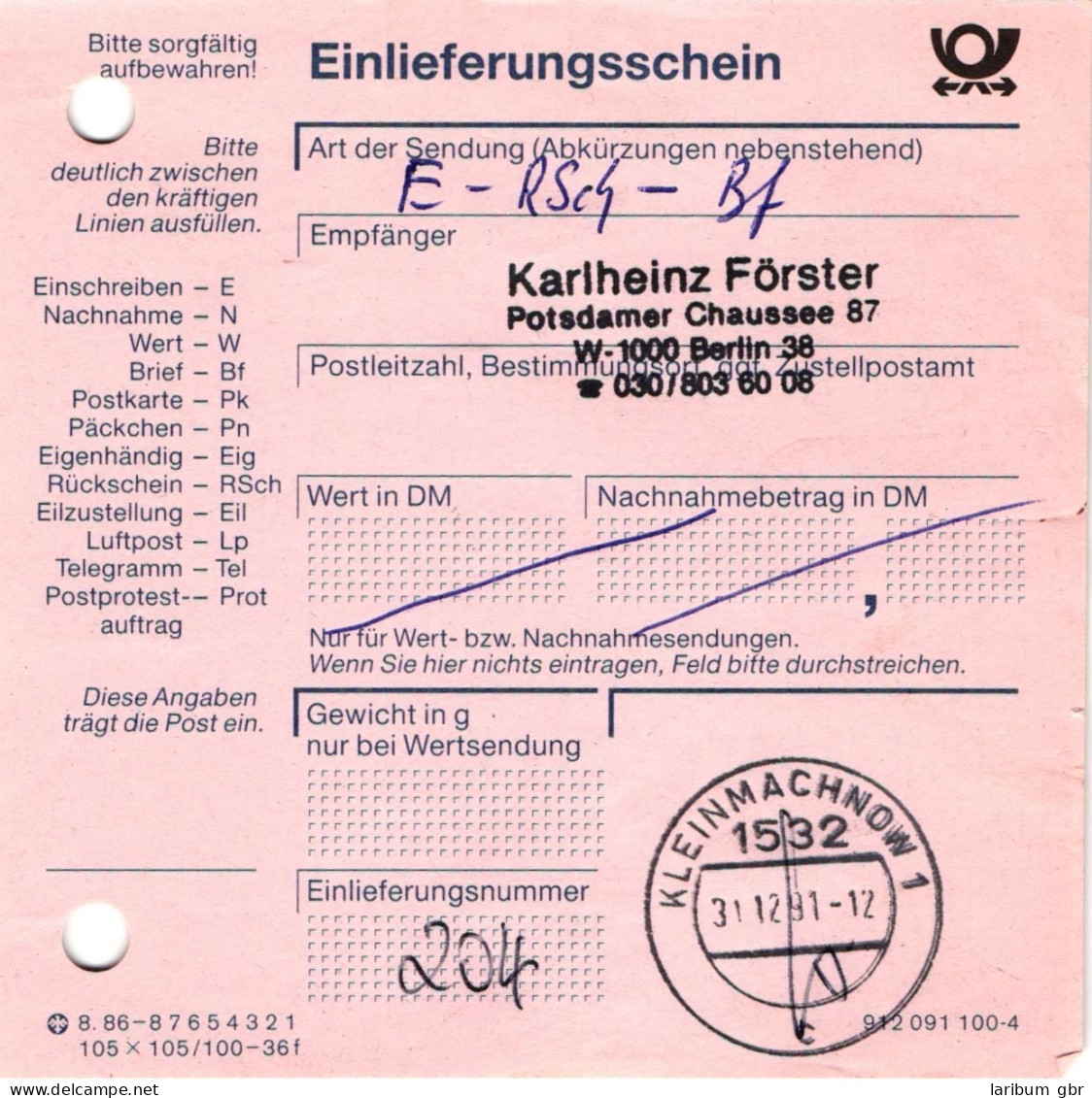 Berlin 834 RE 5 + 4 LF Auf Brief Als Mischfrankatur #JF067 - Autres & Non Classés