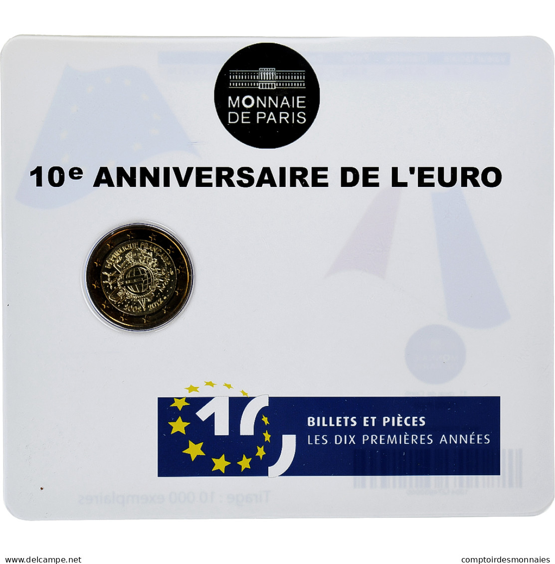 France, 2 Euro, 10e Anniversaire De L'euro, Coin Card. BU, 2012, MDP - Francia