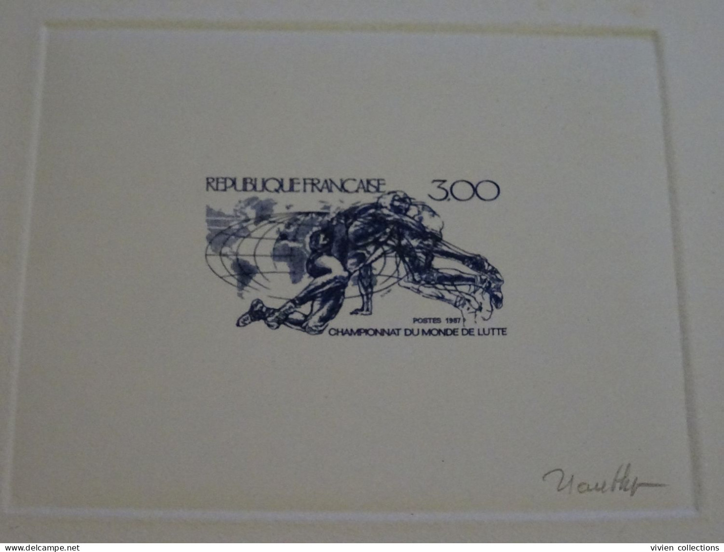 France épreuve D'artiste Signée Gauthier 1987 N° 2482 Championnat Du Monde De Lutte De Clermont Ferrand Sport Olympique - Artist Proofs