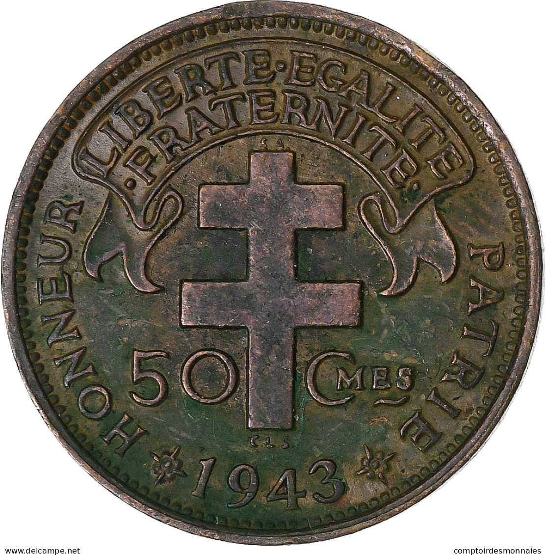 Afrique-Équatoriale Française, 50 Centimes, 1943, Pretoria, Bronze, TTB, KM:1a - Other & Unclassified