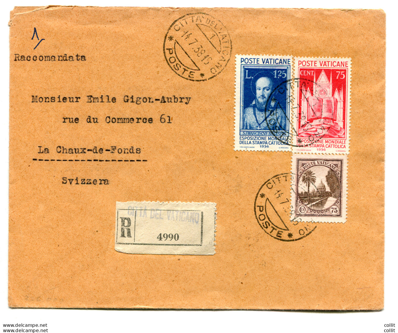Stampa Cattolica Cent. 75 + Lire 1,25 Su Busta Per L'estero - Unused Stamps