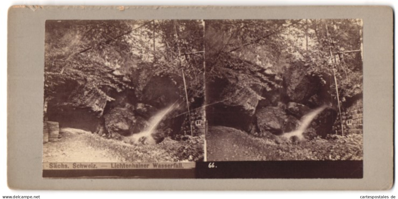 Stereo-Fotografie Unbekannter Fotograf, Ansicht Lichtenhain, Partie Am Lichtenhainer Wasserfall  - Photos Stéréoscopiques