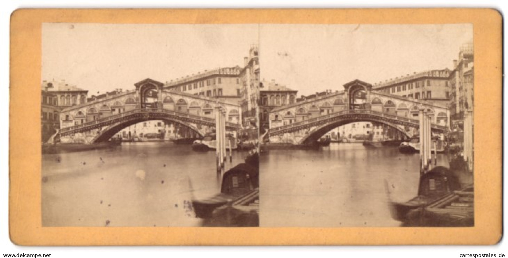 Stereo-Foto Unbekannter Fotograf, Ansicht Venedig, Blick Auf Die Rialto Brücke  - Photos Stéréoscopiques