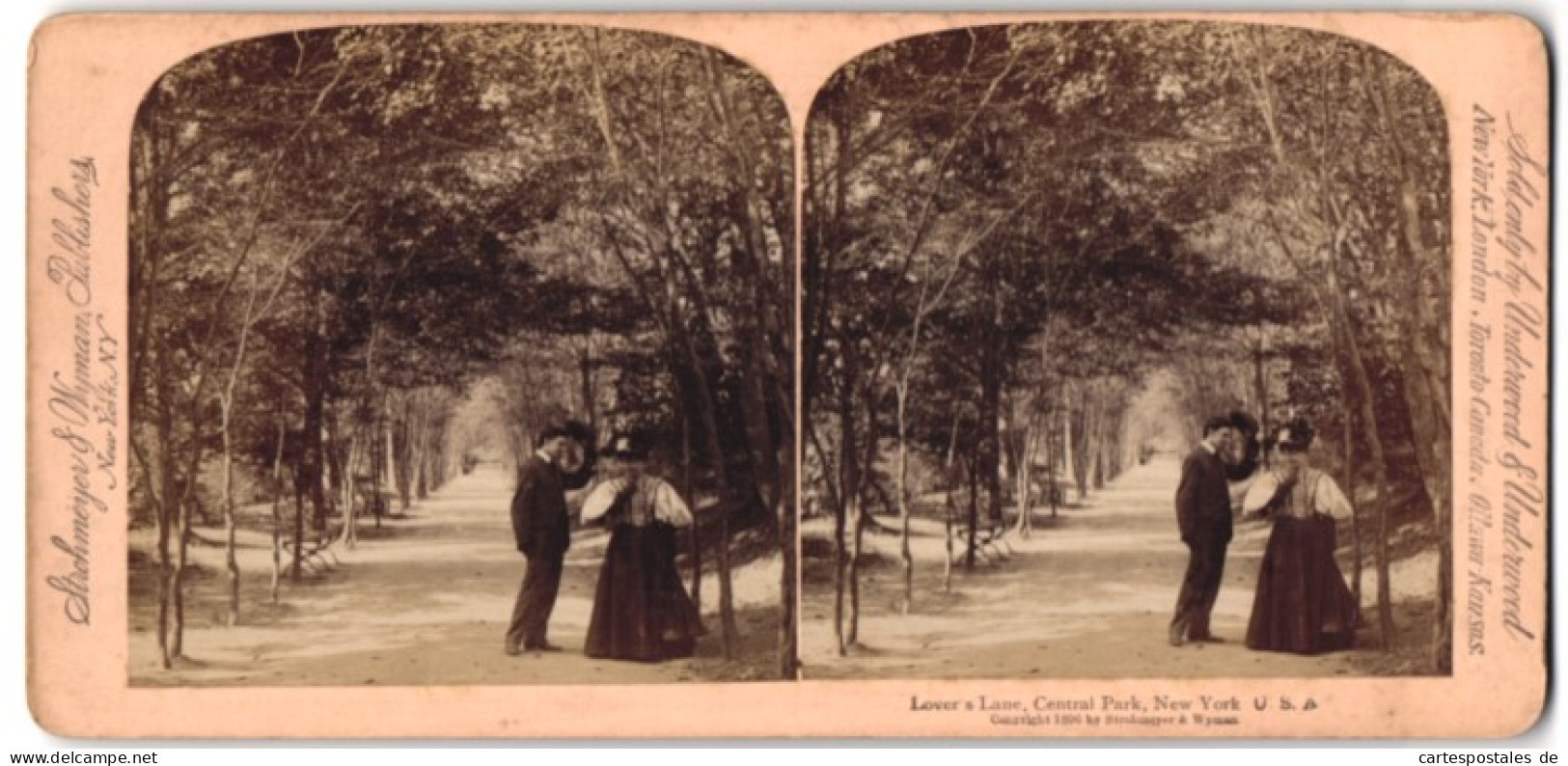 Stereo-Fotografie Underwood & Underwood, New York, Ansicht New York City, Central Park Lover's Lane  - Stereo-Photographie