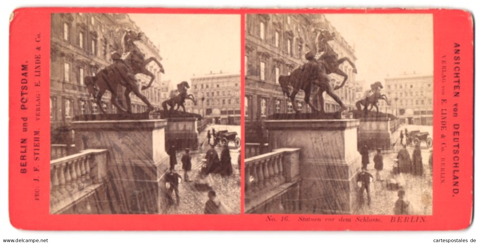 Stereo-Fotografie J.F. Stiehm, Berlin, Ansicht Berlin, Pferde-Statuen Vor Dem Stadtschloss  - Stereo-Photographie