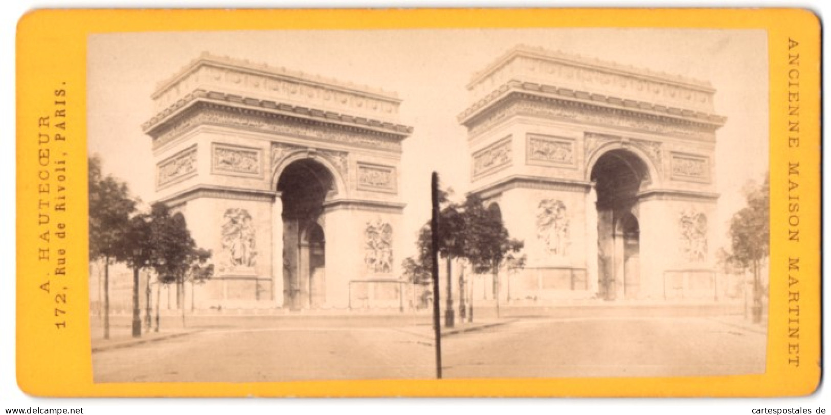 Vue Stéréoscopique-Photo A. Hautecceur, Paris, Rue De Rivoli 172,  Vue De Paris, Arc De Triomphe De L’Étoile  - Photos Stéréoscopiques