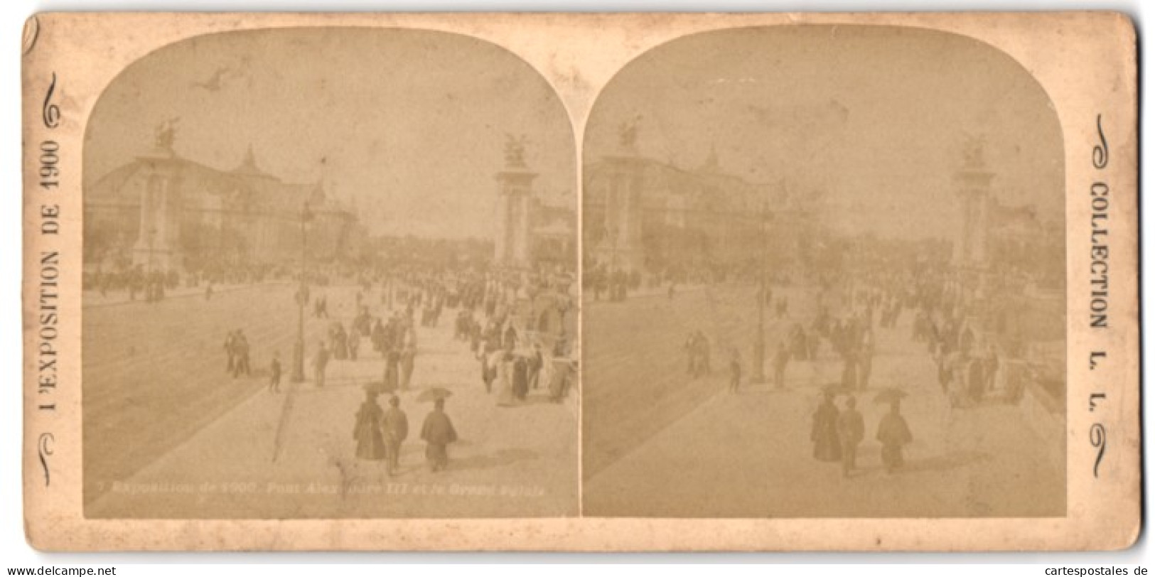 Stereo-Fotografie J. Kuhn, Paris, Rue De Rivoli 220, Ausstellung Paris 1900, Pont Alexandre III. Et Le Grand Palais  - Photos Stéréoscopiques