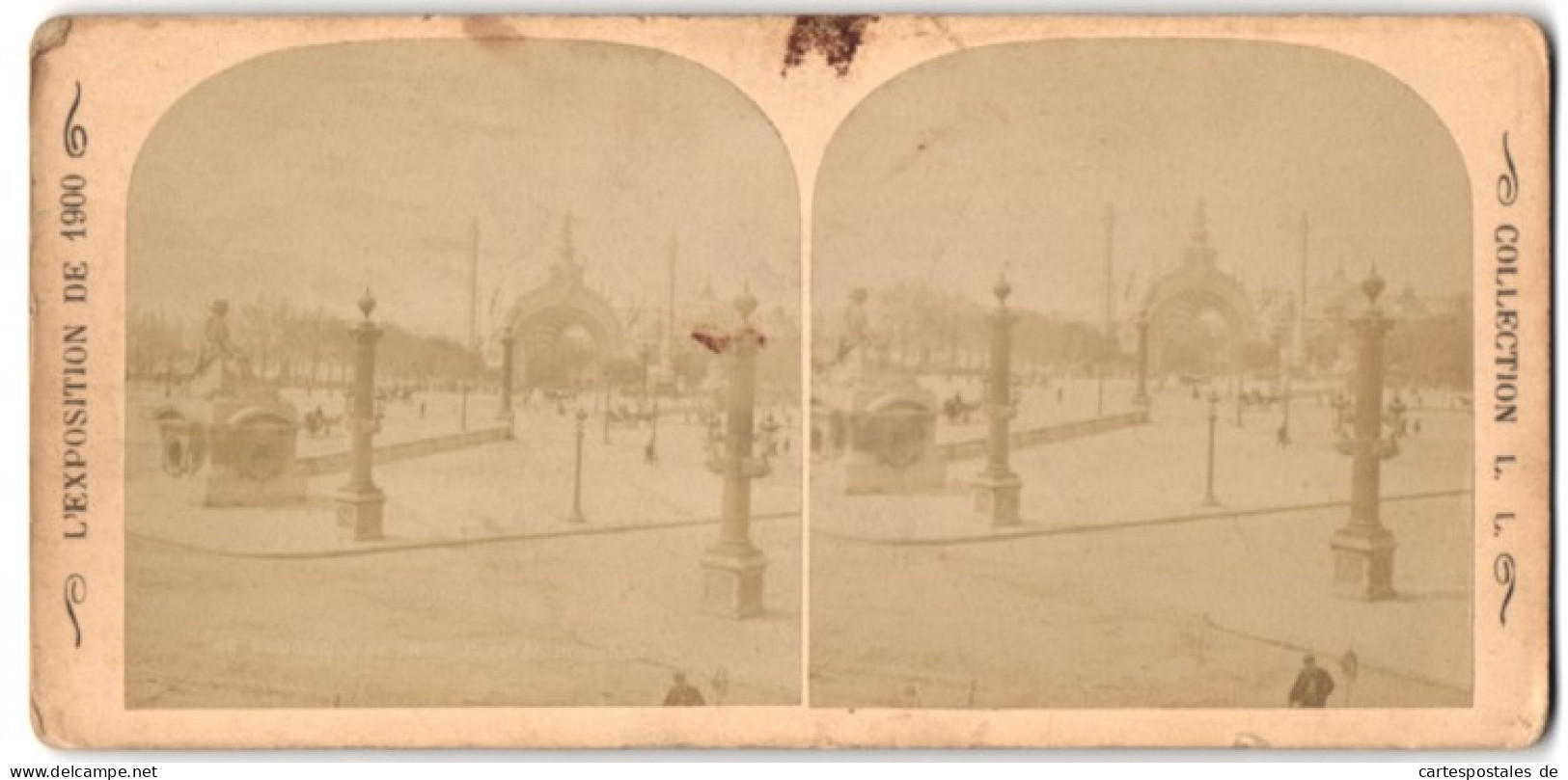 Stereo-Fotografie J. Kuhn, Paris, Rue De Rivoli 220, Ausstellung Paris 1900, La Pont Mit Besuchern  - Photos Stéréoscopiques