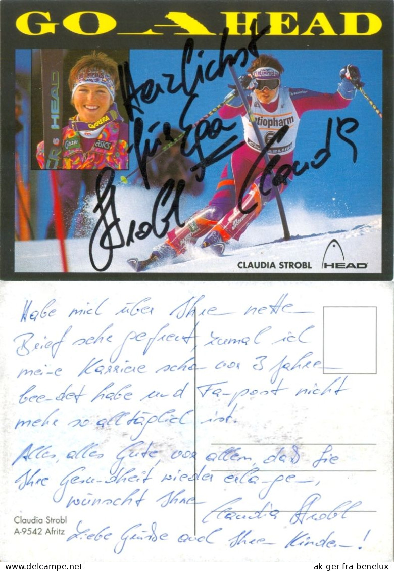 Autogramm AK Ski Alpin Claudia Strobl-Traninger ÖSV Mirnock Afritz Am See Kärnten Österreich Austria Autriche Olympia 92 - Handtekening