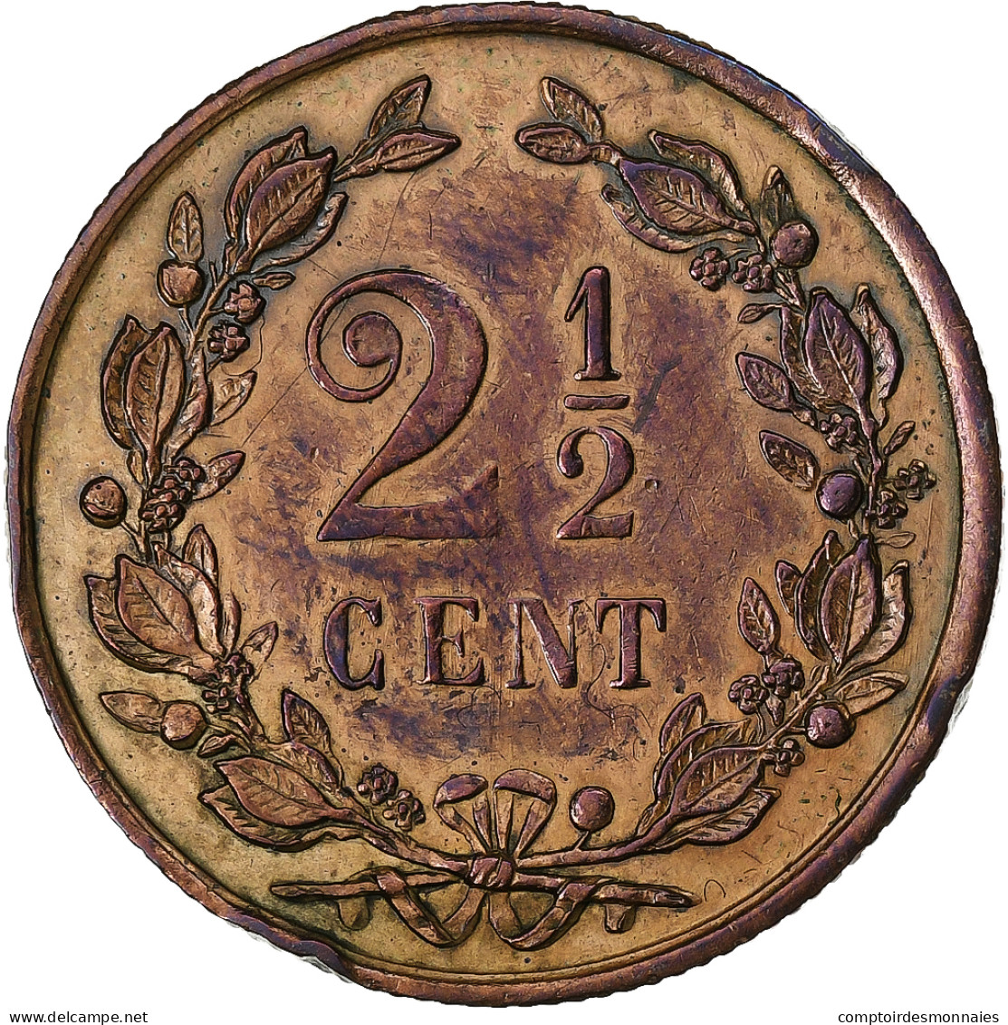 Pays-Bas, Wilhelmina I, 2-1/2 Cent, 1890, Bronze, TTB, KM:108.2 - 2.5 Centavos