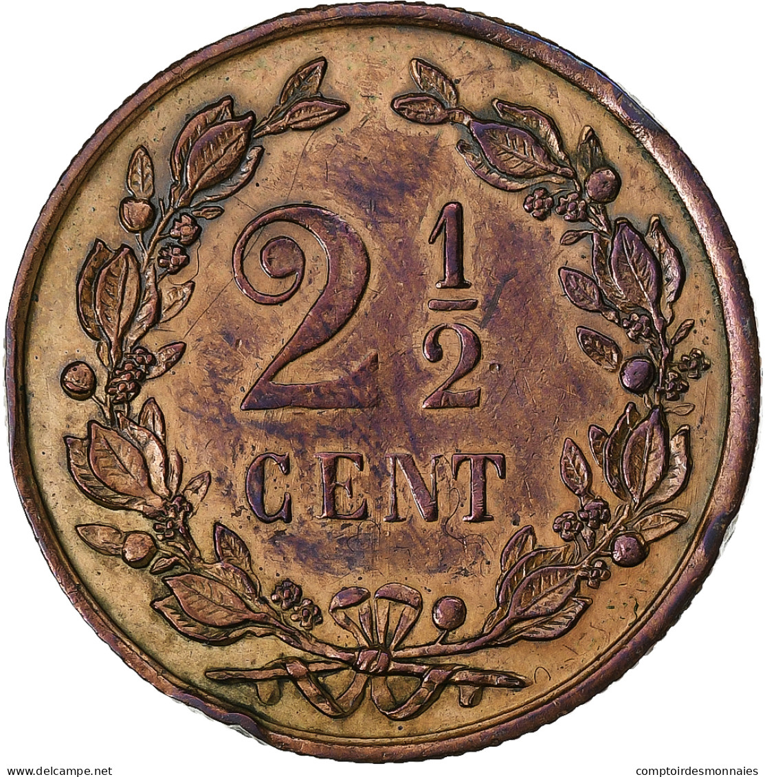 Pays-Bas, Wilhelmina I, 2-1/2 Cent, 1890, Bronze, TTB, KM:108.2 - 2.5 Cent