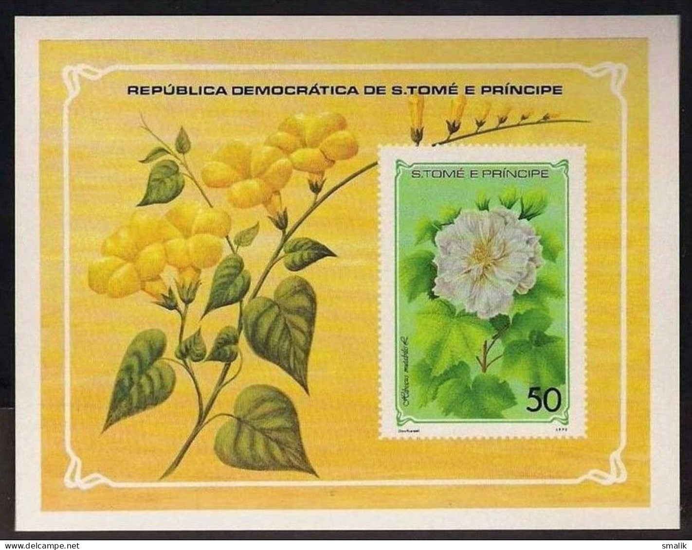 S. TOME E PRINCIPE SAO 1979 - Hibiscus Flowers, Plants, IMPERF Miniature Sheet, MNH - Sao Tomé Y Príncipe