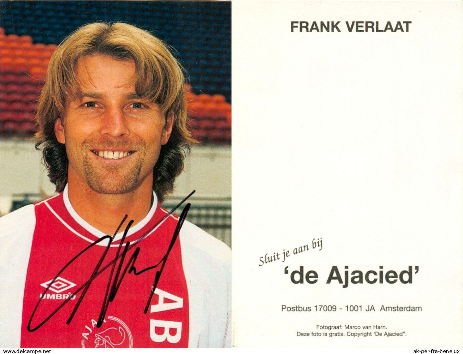 Fußball-Autogrammkarte AK Frank Verlaat Ajax Amsterdam 99-00 Austria Wien Sturm Graz Werder Bremen Auxerre KNVB Haarlem - Autogramme