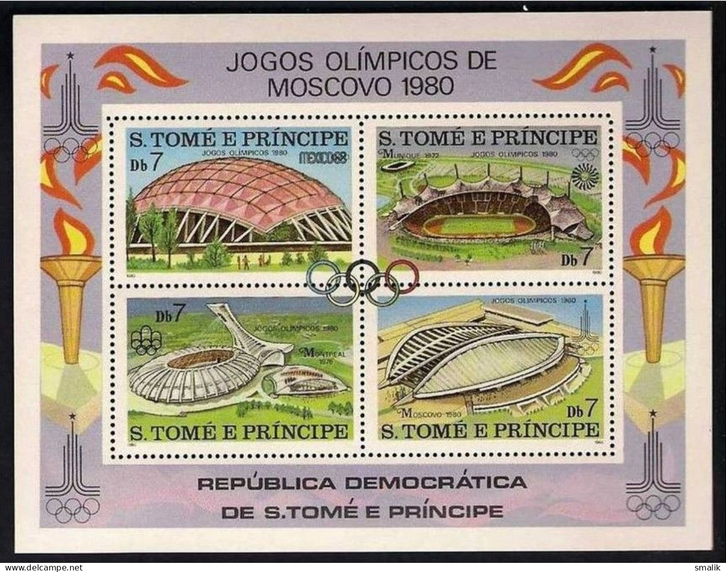 S. TOME E PRINCIPE SAO 1980 - Moscow Olympic Games, Stadium, Miniature Sheet MNH - Sao Tome And Principe
