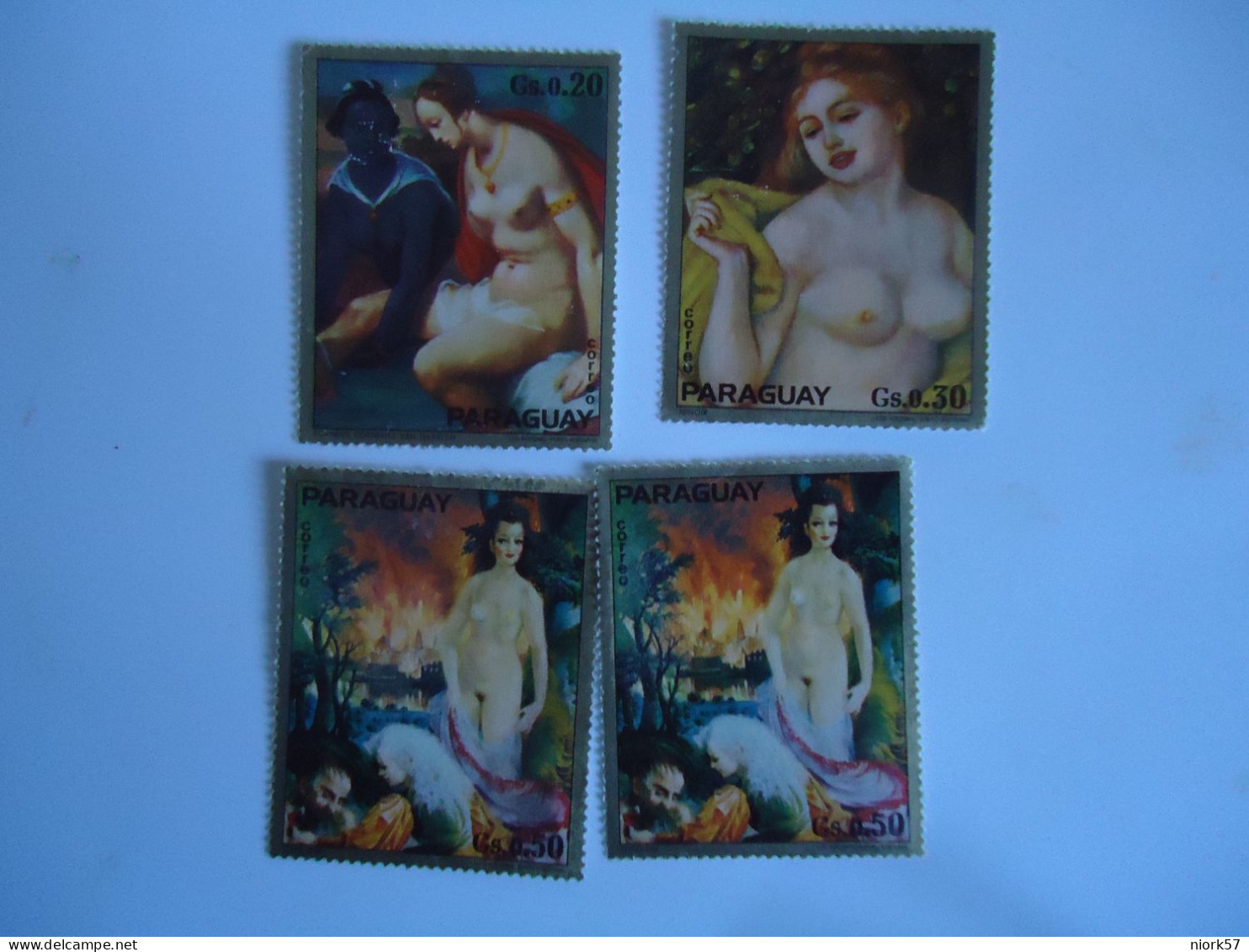 PARAGUAY  MNH 3 MLN 1 4 STAMPS  PAINTINGS NUDES - Desnudos