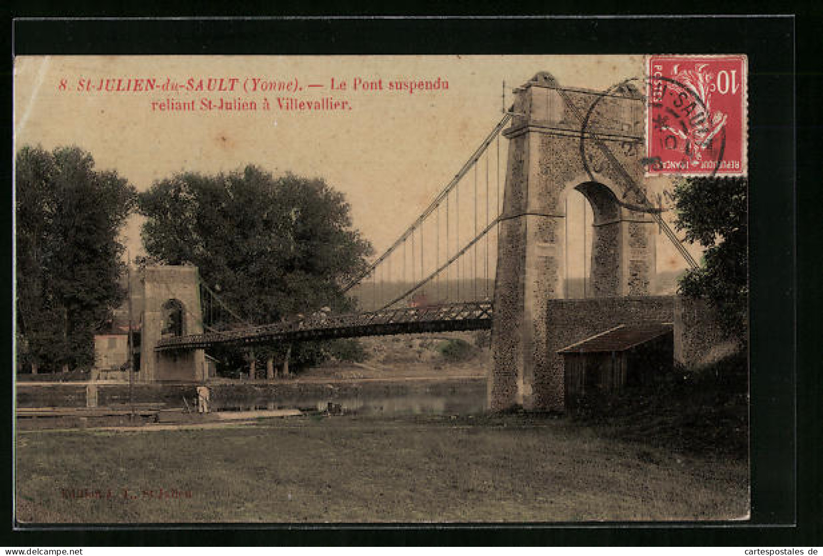 CPA St-Julien-du-Sault, Le Pont Suspendu Reliant St-Julien à Villeevallier  - Saint Julien Du Sault